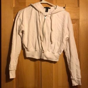 Cropped white zip up sweatshirt
